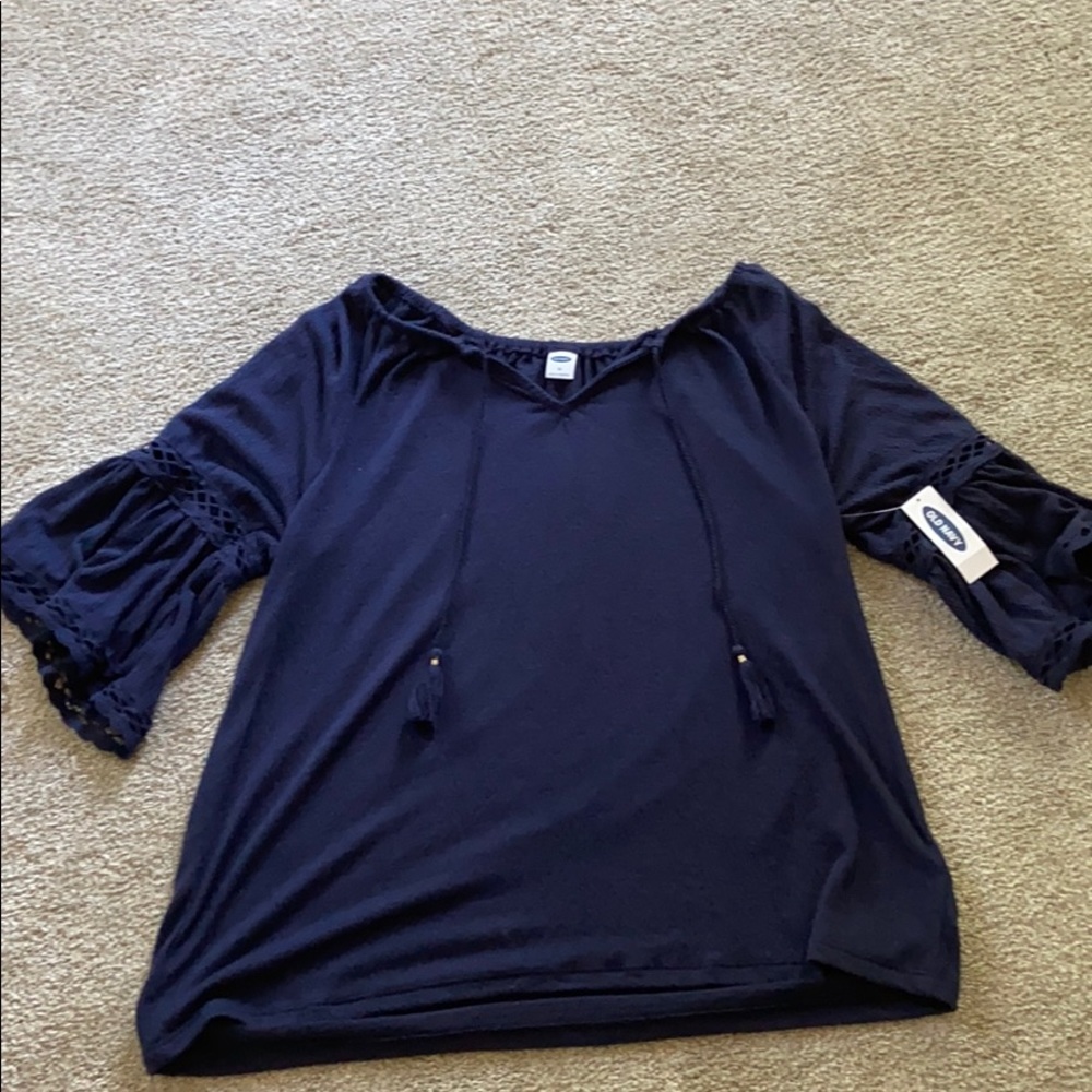 Blue blouse with cute hang down ropes